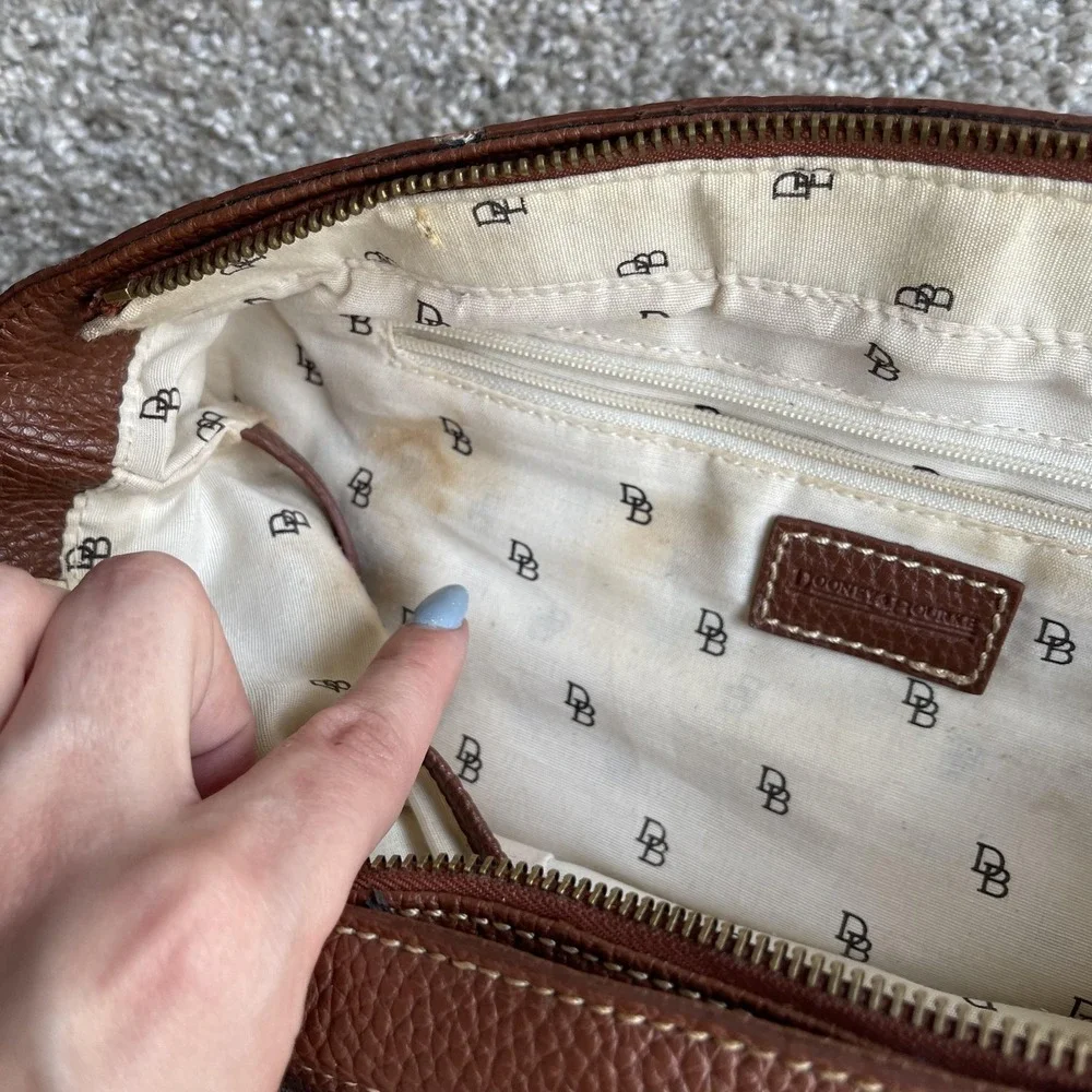 Dooney & Bourke Tote Bag Womens Large Brown Canvas Leather Zip Monogram Charm